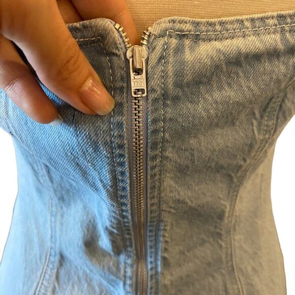 Asos Strapless Denim Mini Dress With Slit Hem - Picture 8 of 13